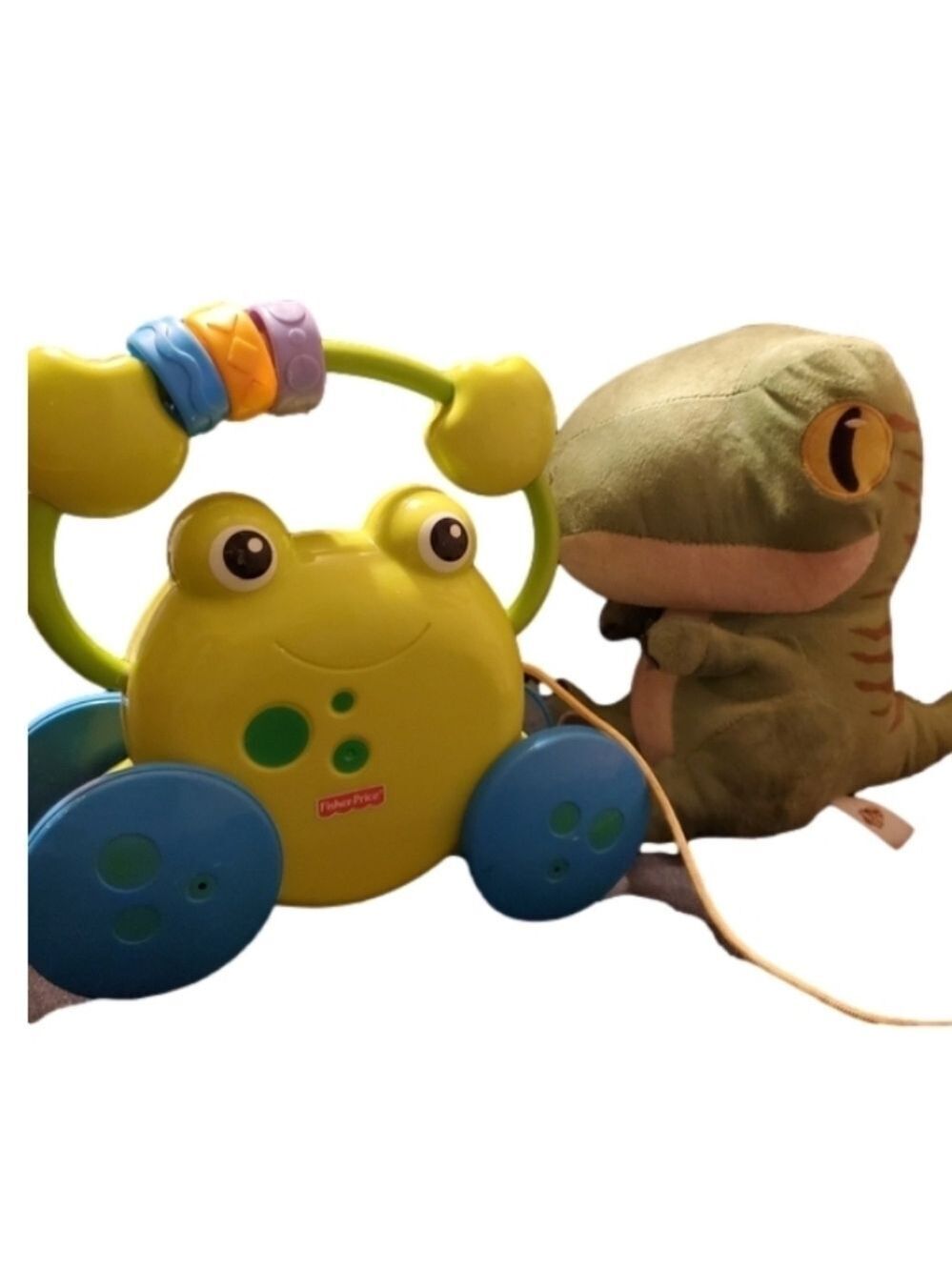 Fisher Price Pulling Frog Rings and T Rex Plush Toy